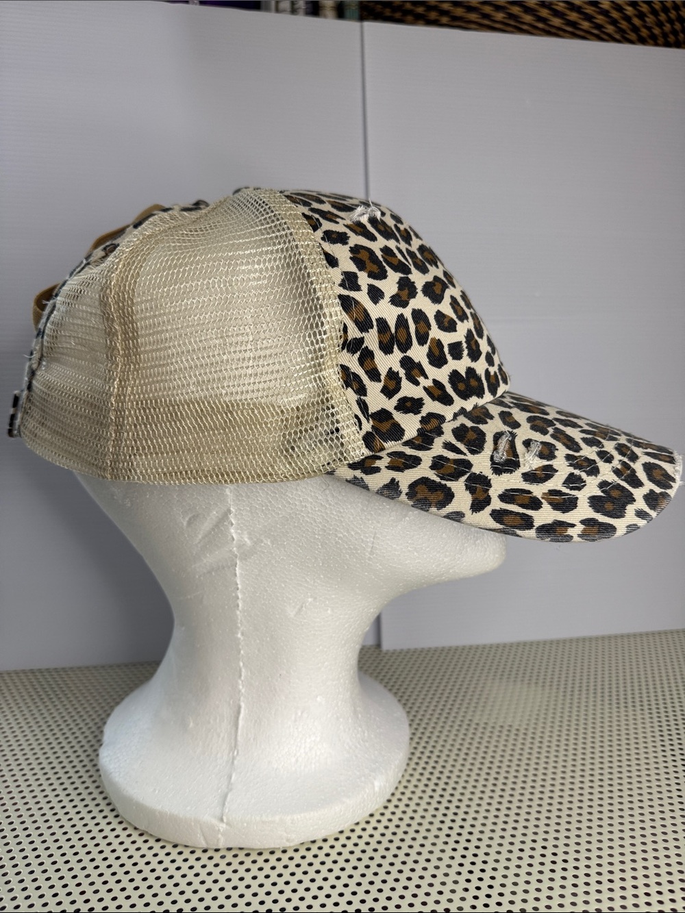 Leopard Print Trucker Cap in Tan and Black